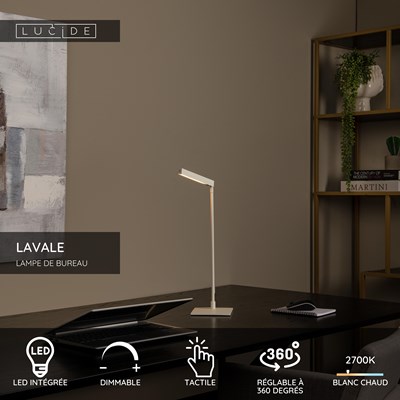 Lucide LAVALE - Lampe de bureau - LED Dim. - 1x3W 2700K - Blanc